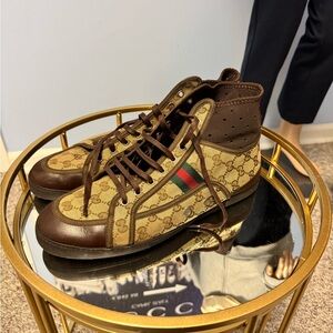 Gucci Beige and Brown High-Top Sneakers size 11